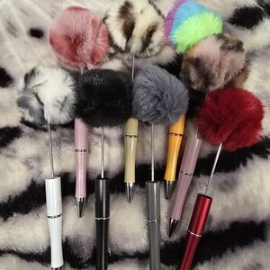 Furry Pom Pom Pens - Multicolor Set